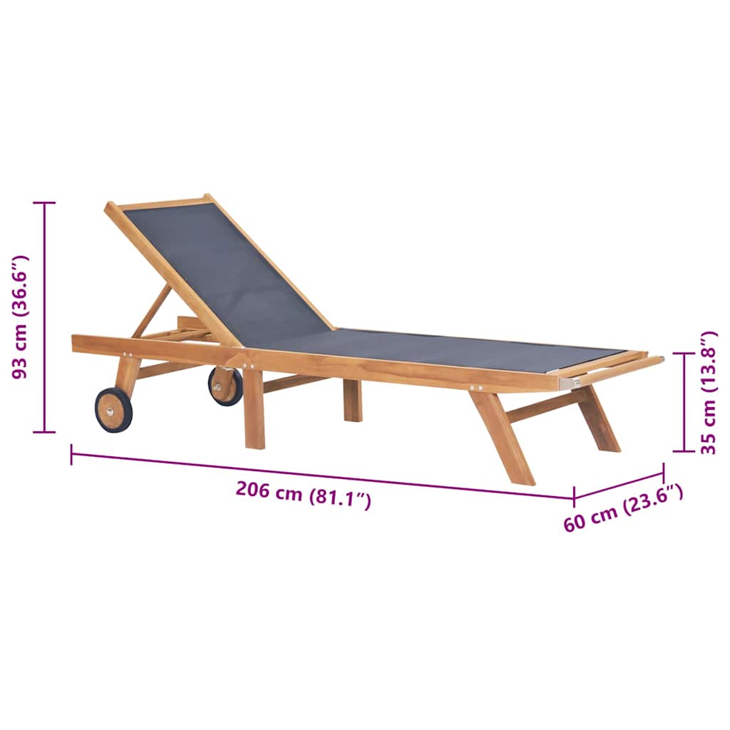 Ξαπλώστρα Πτυσσόμενη από Μασίφ Ξύλο Teak και Textilene με Ρόδες