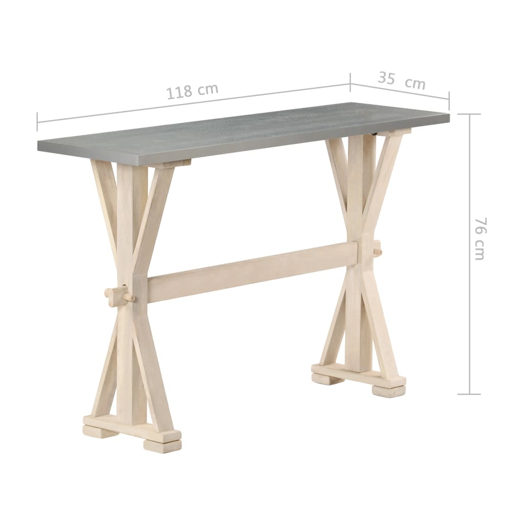 Κονσόλα 118x35x76 εκ Μασίφ Ξύλο Μάνγκο με Επιφάνεια Ψευδαργύρου