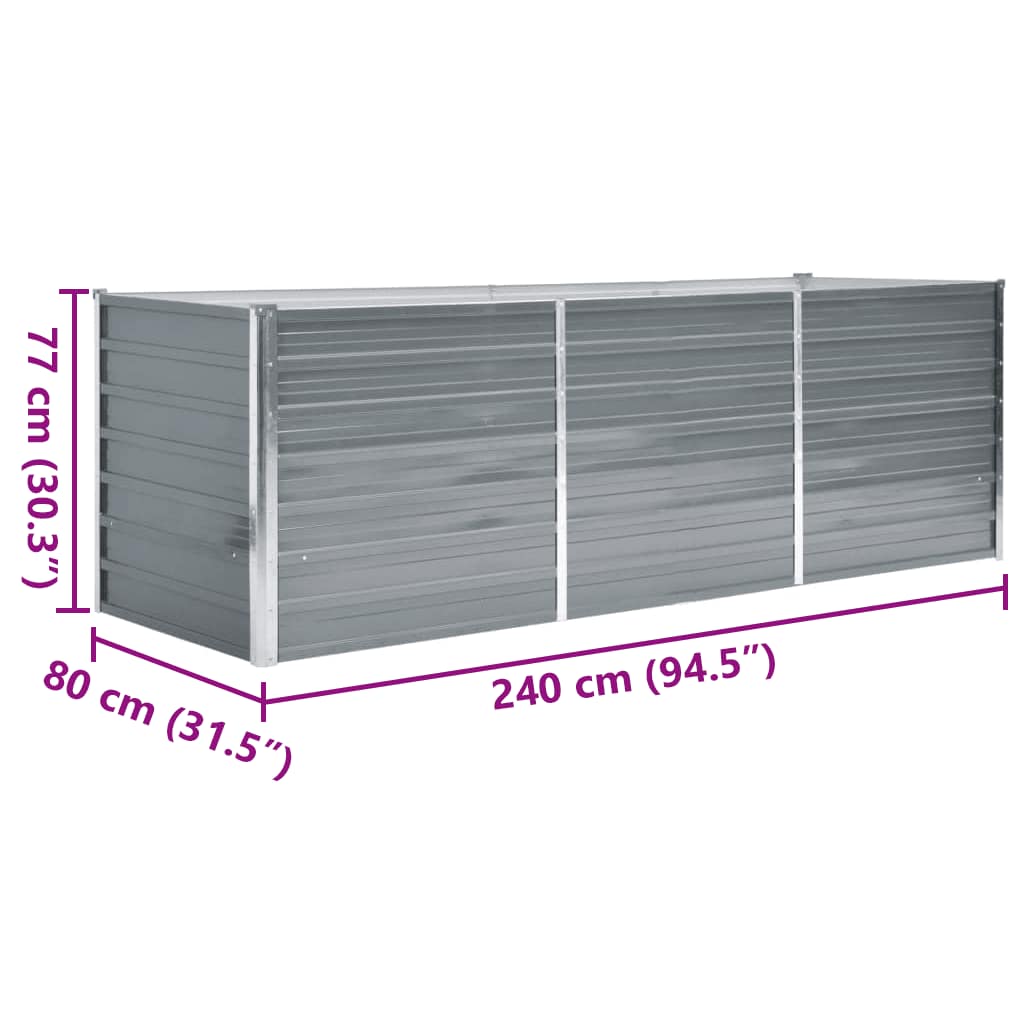Ζαρντινιέρα Υπερυψωμένη Γκρι 240x80x77 εκ. Γαλβανισμ. Χάλυβας - Pakobazaar