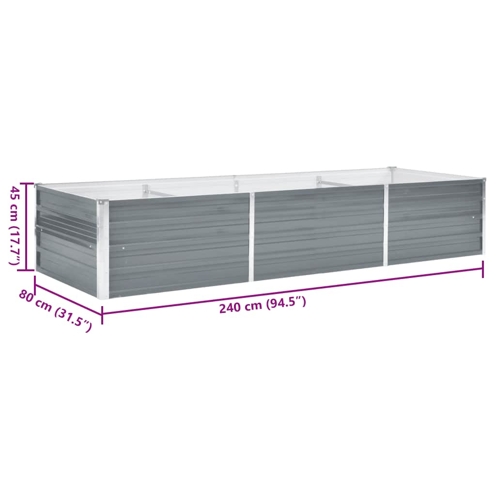 Ζαρντινιέρα Υπερυψωμένη Γκρι 240x80x45 εκ. Γαλβανισμ. Χάλυβας - Pakobazaar