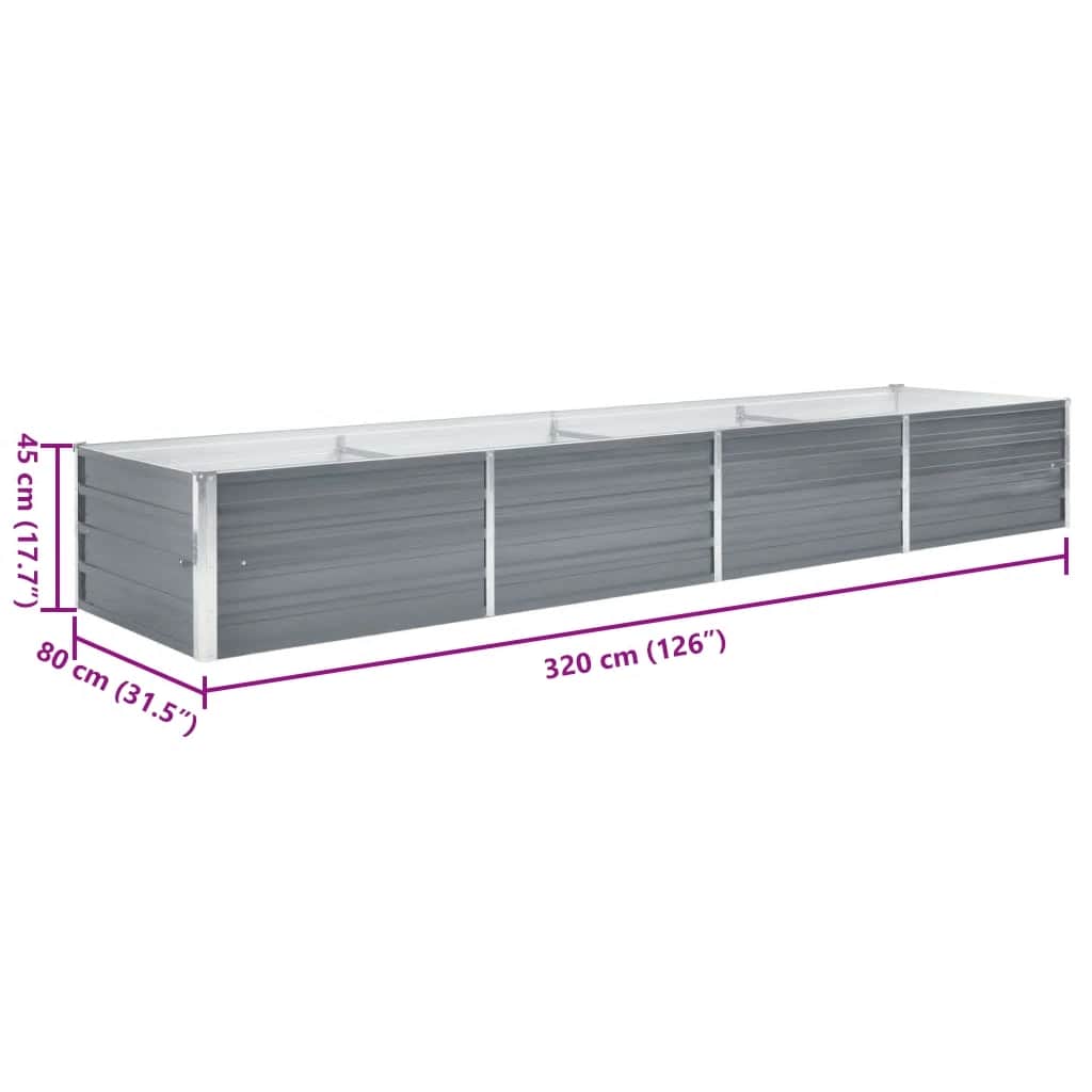 Ζαρντινιέρα Υπερυψωμένη Γκρι 320x80x45 εκ. Γαλβανισμ. Χάλυβας - Pakobazaar