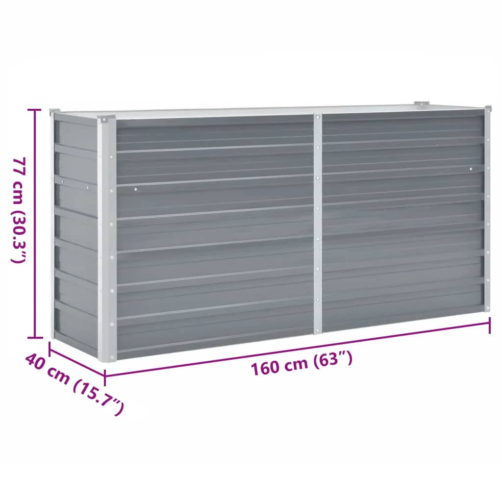Ζαρντινιέρα Υπερυψωμένη Γκρι 160x40x77 εκ. Γαλβανισμ. Χάλυβας