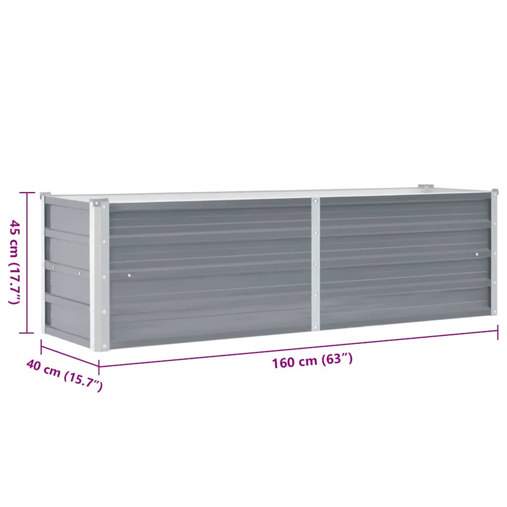 Ζαρντινιέρα Υπερυψωμένη Γκρι 160x40x45 εκ. Γαλβανισμ. Χάλυβας - Pakobazaar