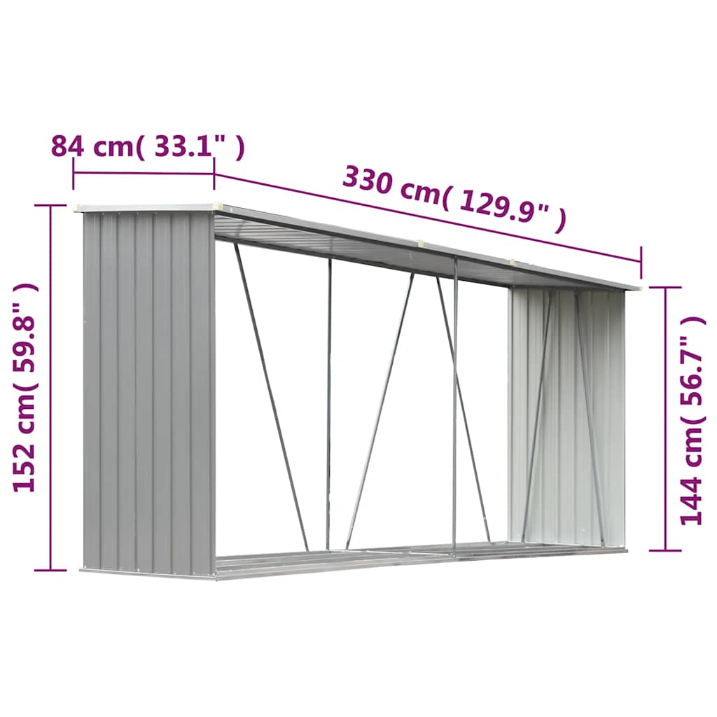 Υπόστεγο Αποθήκευσης Ξύλων Κήπου Γκρι 330x84x152 εκ. Ατσάλι - Pakobazaar