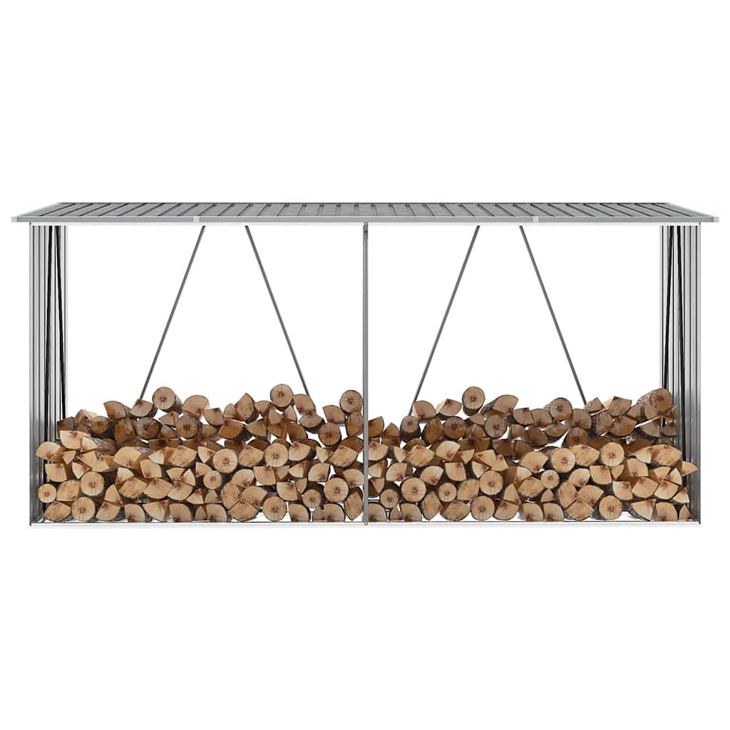 Υπόστεγο Αποθήκευσης Ξύλων Κήπου Γκρι 330x84x152 εκ. Ατσάλι - Pakobazaar