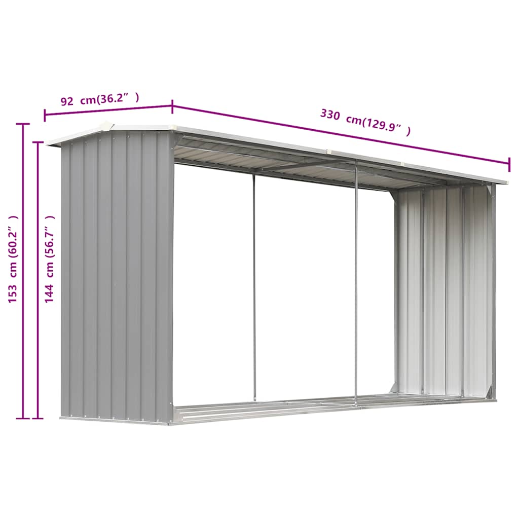 Υπόστεγο Αποθήκευσης Ξύλων Κήπου Γκρι 330x92x153 εκ. Ατσάλι - Pakobazaar