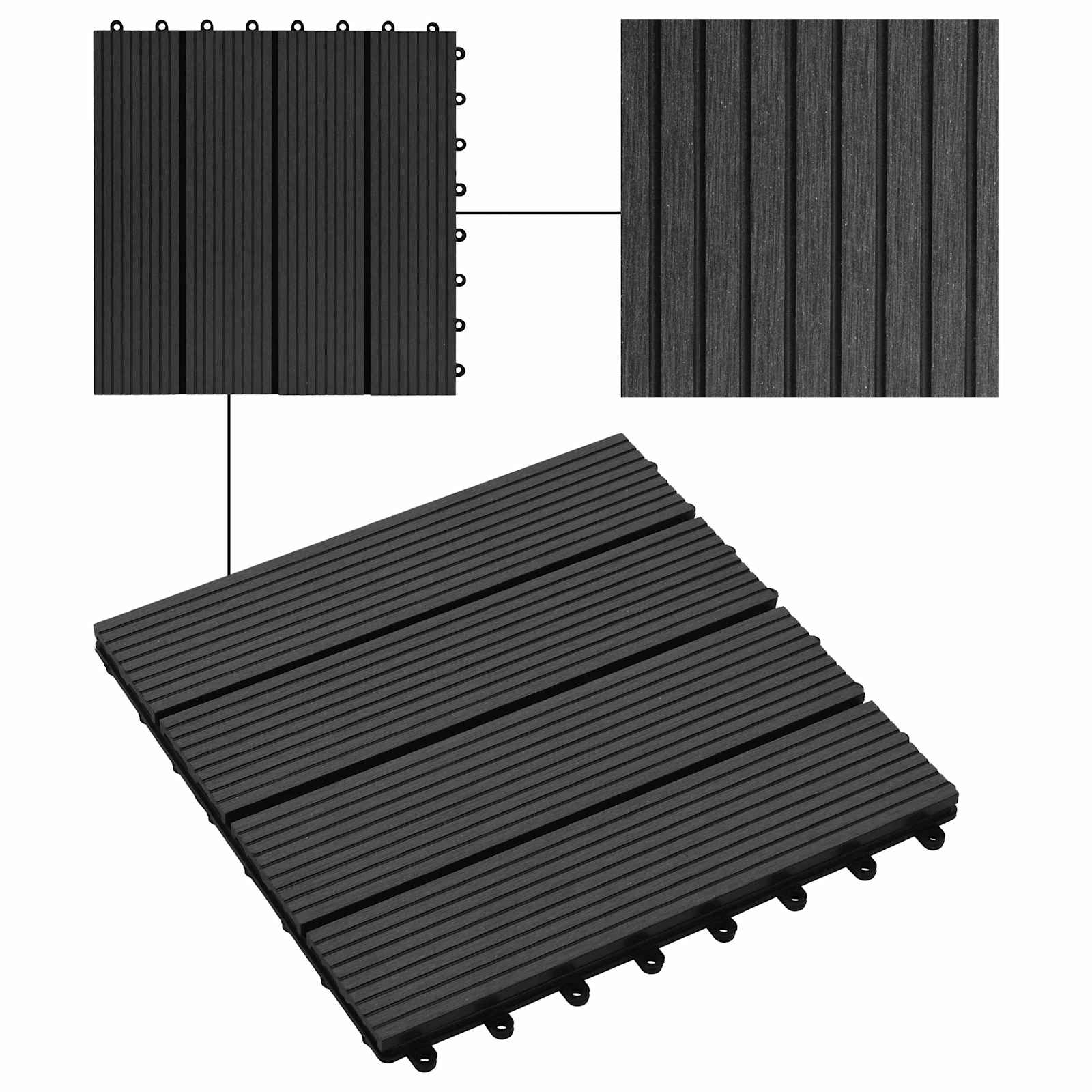 Πλάκα Κατασκευής 11 pcs Μαύρο 30 x 30 cm WPC - Pakobazaar