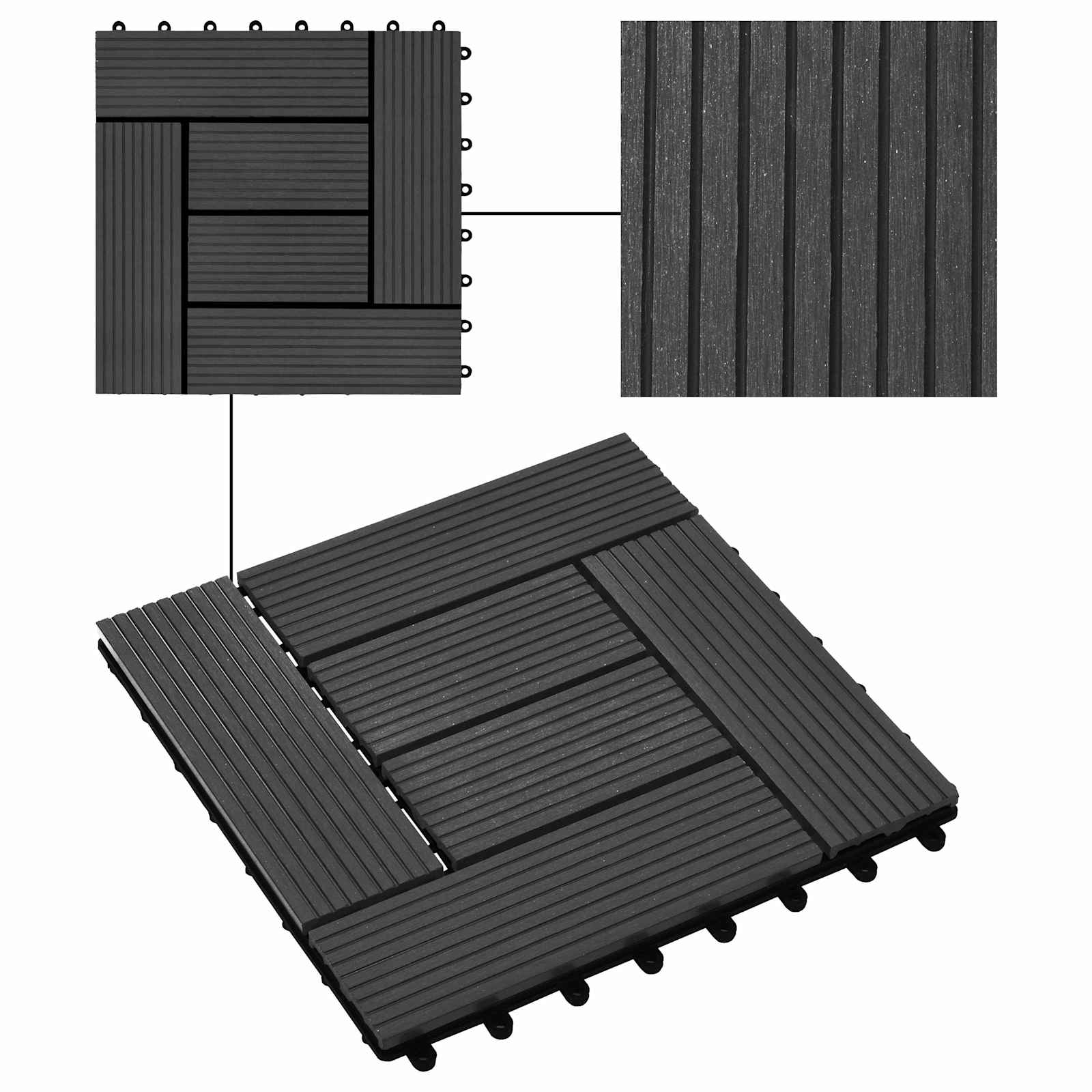 Πλάκα Κατασκευής 11 pcs Μαύρο 30 x 30 cm WPC - Pakobazaar