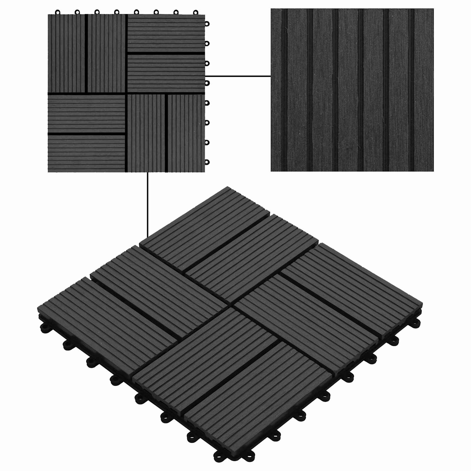 Πλάκα Κατασκευής 11 pcs Μαύρο 30 x 30 cm WPC - Pakobazaar