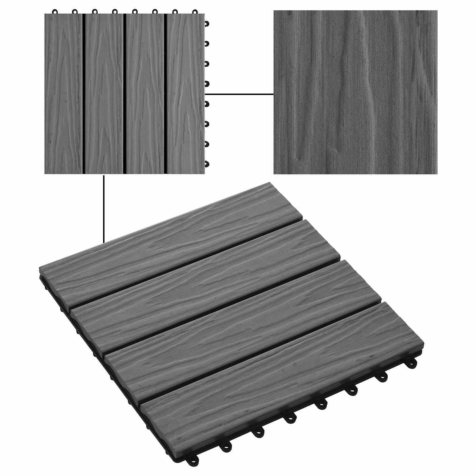 Πλάκα Κατασκευής 3D Σχεδίαση 11 pcs Γκρι 30 x 30 cm WPC - Pakobazaar