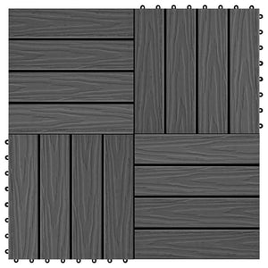 Πλακάκια Deck 11 τεμ. Ανάγλυφα Μαύρα 30x30 εκ. 1 μ² WPC