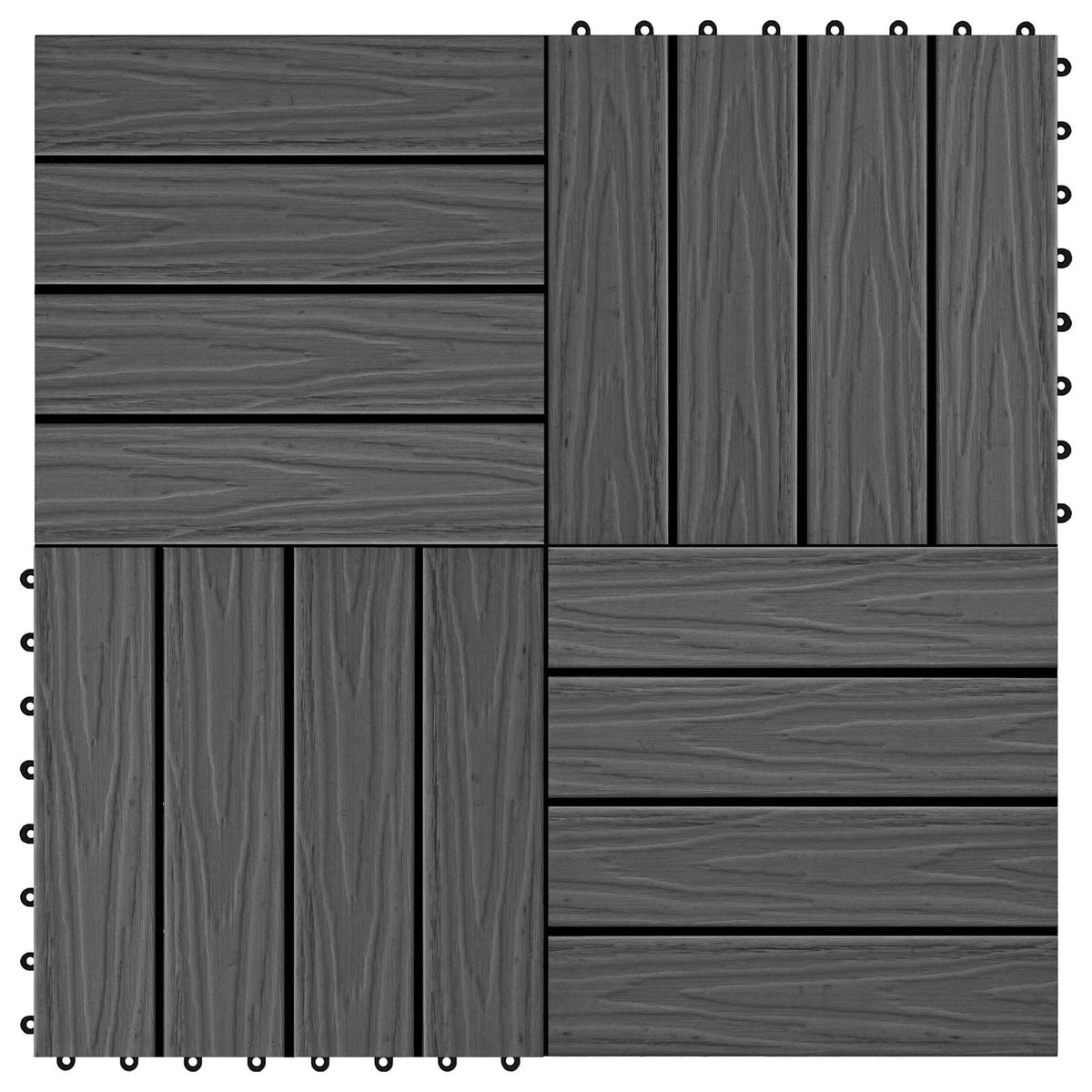 Πλακάκια Deck 11 τεμ. Ανάγλυφα Μαύρα 30x30 εκ. 1 μ² WPC