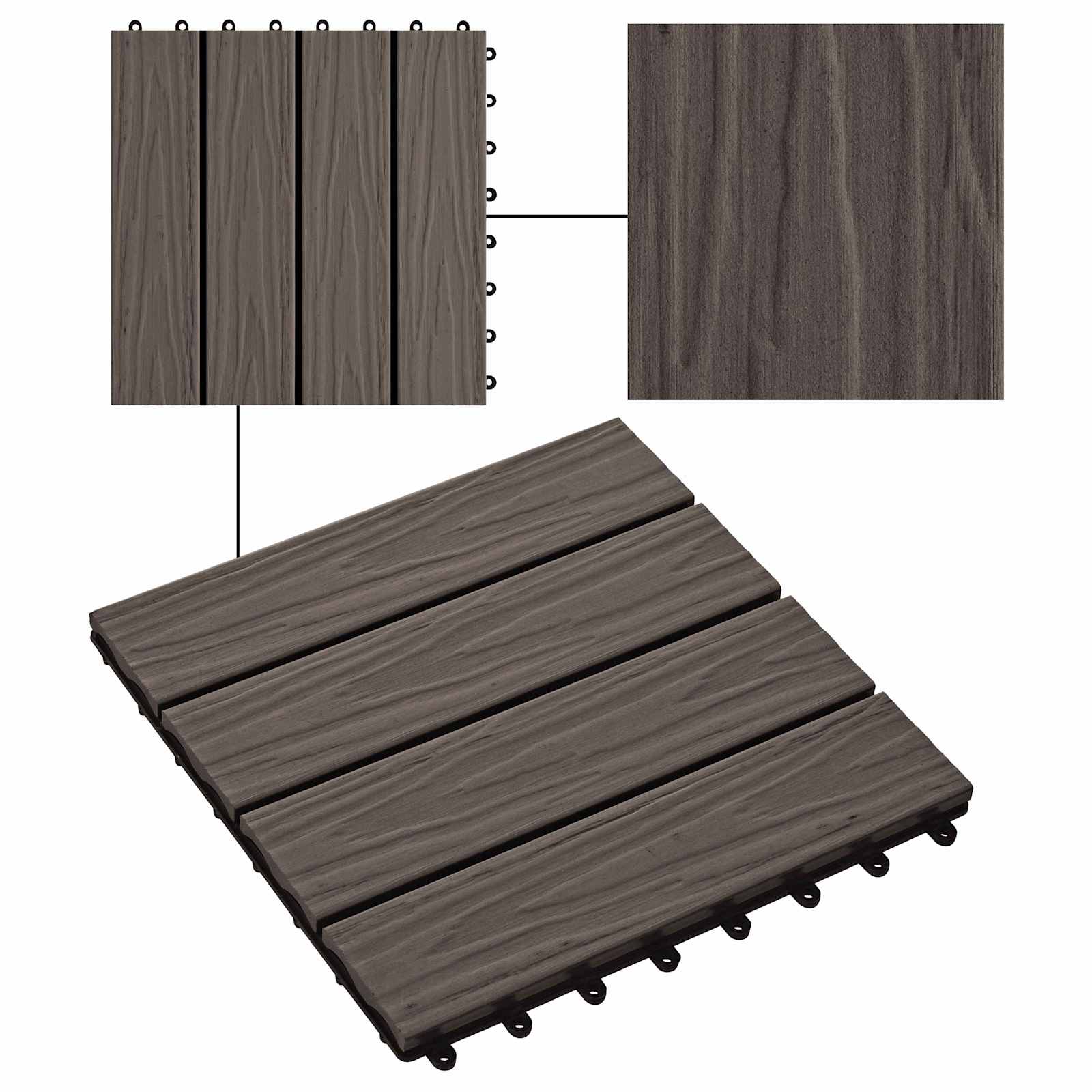 Πλάκα Κατασκευής 3D Σχεδίαση 11 pcs Σκούρο Καφέ 30 x 30 cm WPC - Pakobazaar
