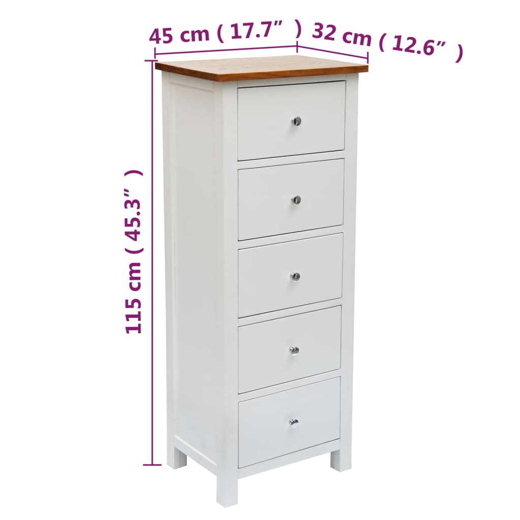 Συρταριέρα Ψηλή 45 x 32 x 115 εκ. από Μασίφ Ξύλο Δρυός