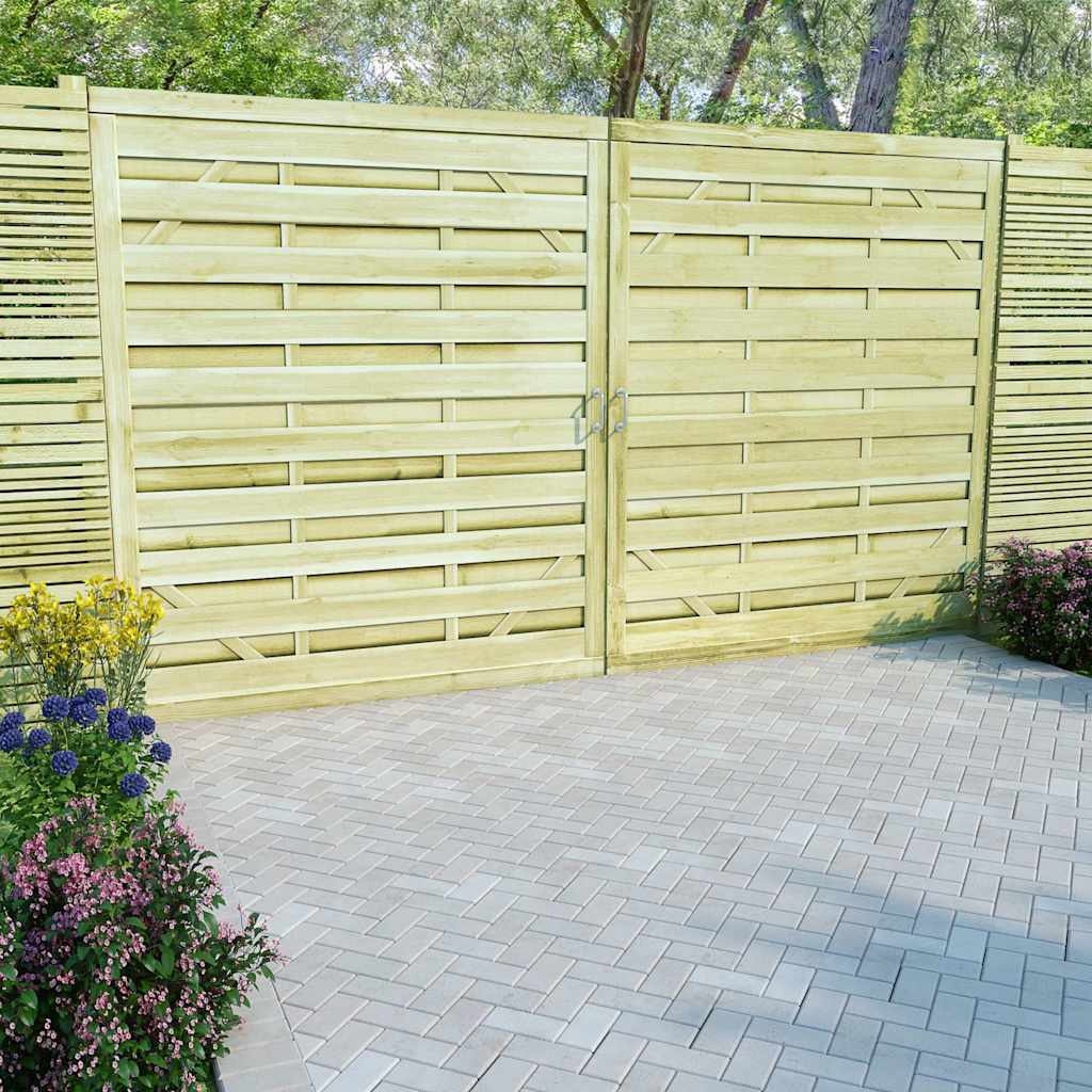 Πόρτες Φράχτη 2 τεμ. Πράσινες 150x175 εκ. Εμποτ.Ξύλο Πεύκου
