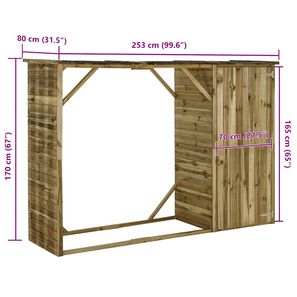 Υπόστεγο Καυσόξυλων / Αποθήκη Κήπου 253x80x170 εκ. Ξύλο Πεύκου - Pakobazaar