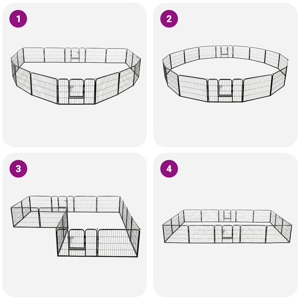 Πάρκο Σκύλου με 16 Πάνελ Μαύρο 60 x 80 εκ. Ατσάλινο - Pakobazaar