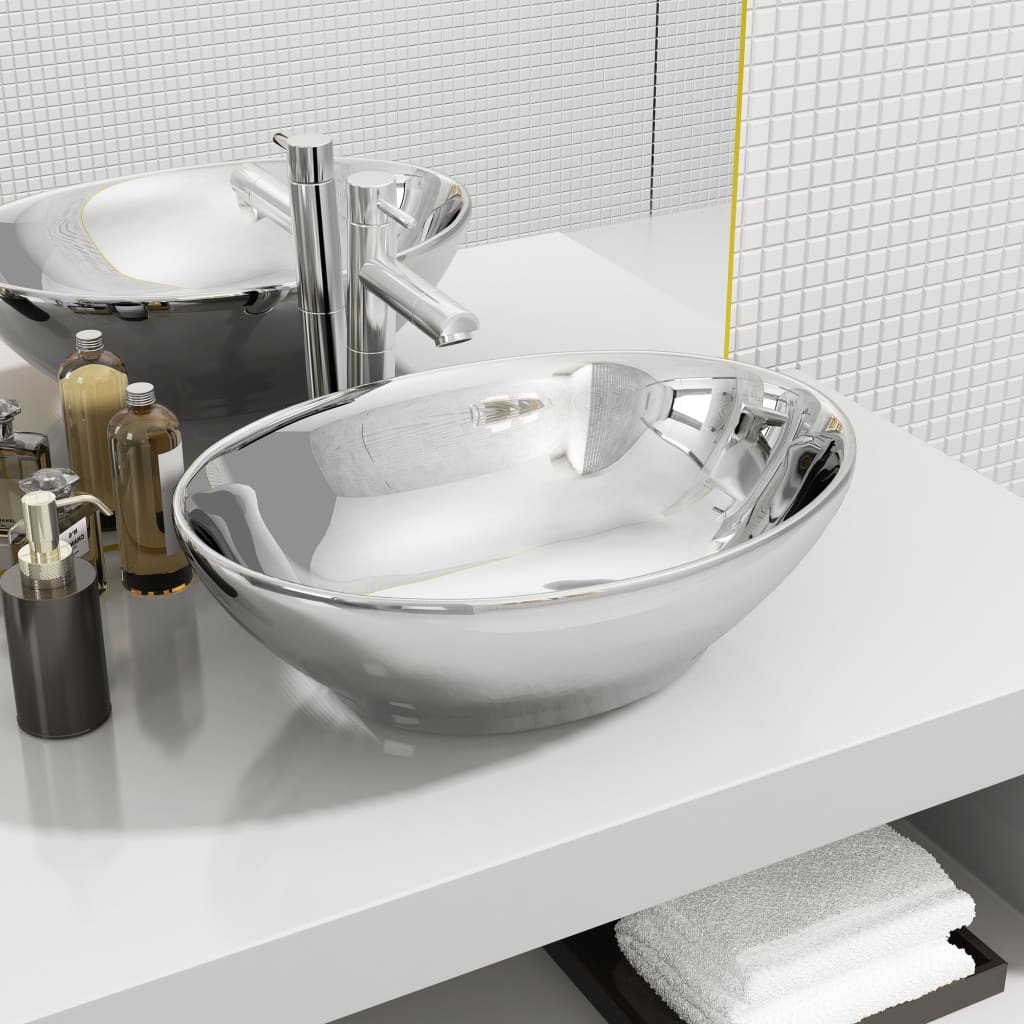 Νιπτήρας Ασημί 40 x 33 x 13,5 εκ. Κεραμικός - PAKOBAZAAR