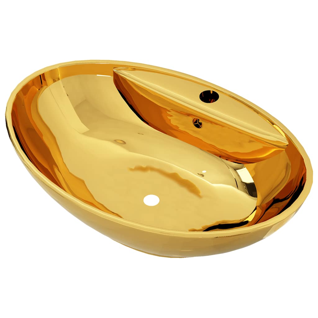 Νιπτήρας με Οπή Υπερχείλισης Χρυσός 58,5x39x21 εκ. Κεραμικός