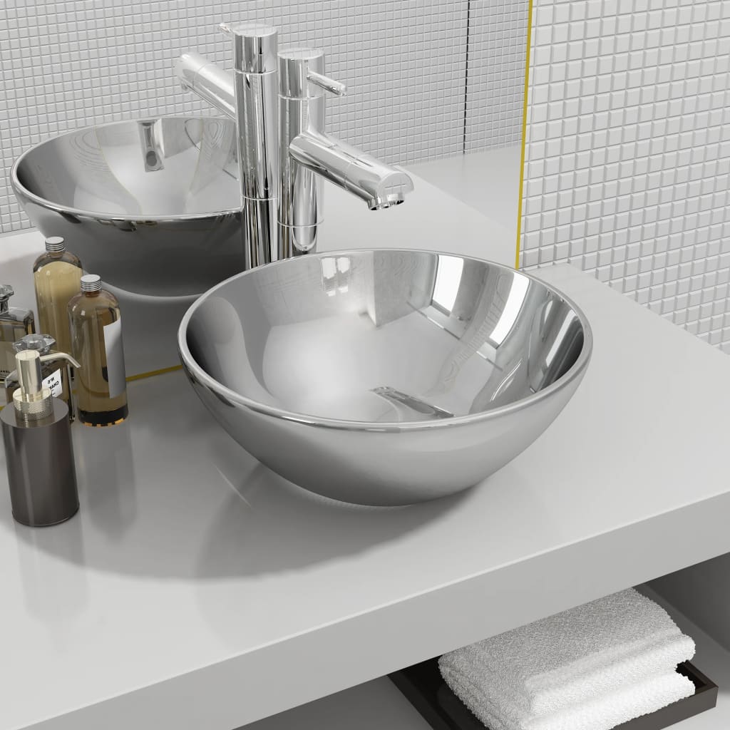 Νιπτήρας Ασημί 32,5 x 14 εκ. Κεραμικός - PAKOBAZAAR