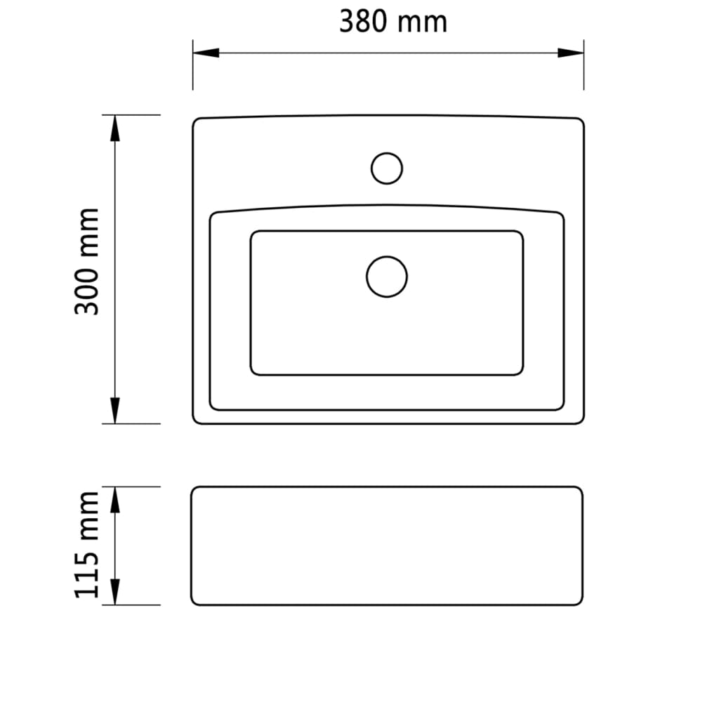 Νιπτήρας με Οπή Βρύσης Ασημί 38 x 30 x 11,5 εκ. Κεραμικός