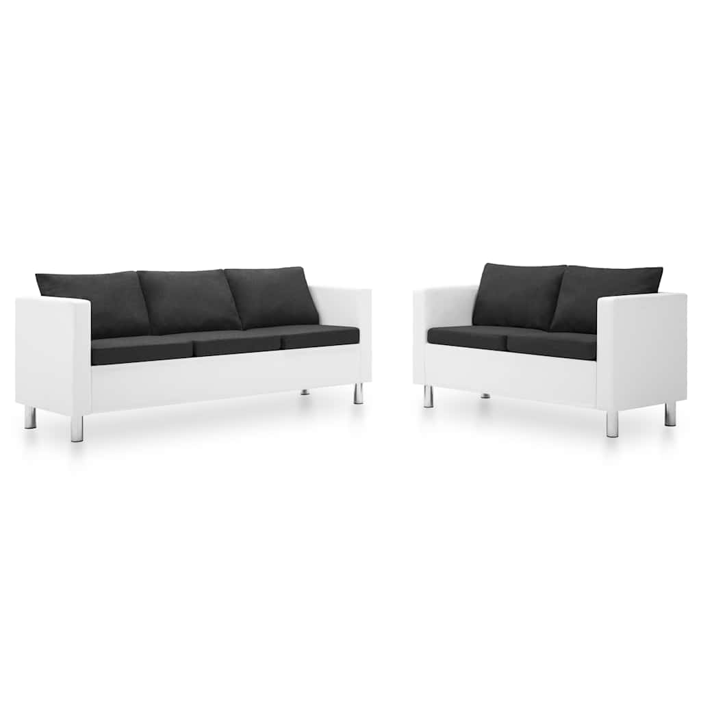 Σετ Σαλονιού 2 Τεμαχίων Λευκό / Σκούρο Γκρι από Δερματίνη