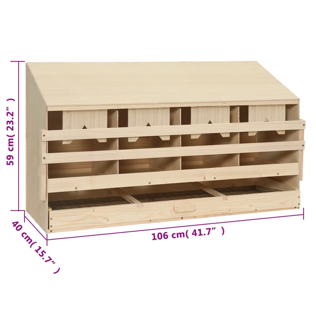 Φωλιά για Κότες με 4 Θέσεις 106x40x59 εκ. από Μασίφ Ξύλο Πεύκου - Pakobazaar