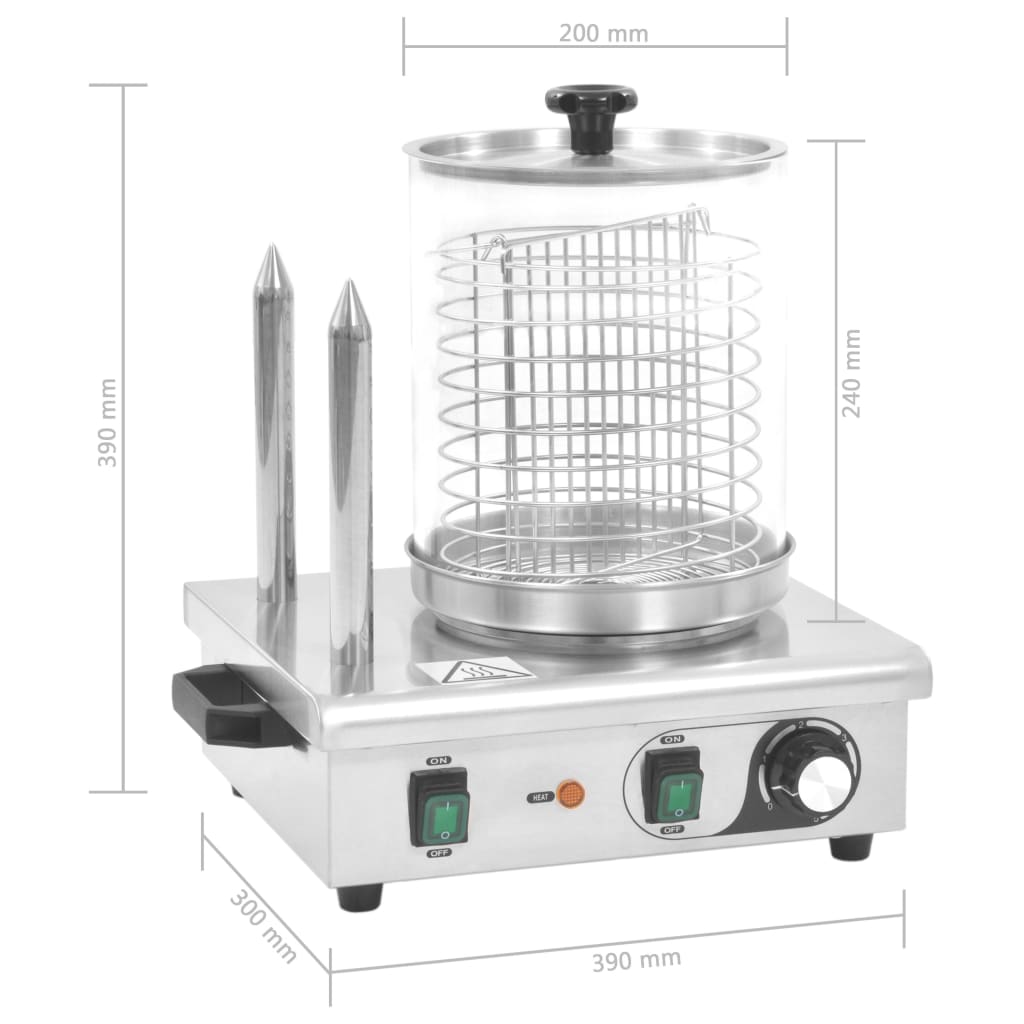Συσκευή Hot Dog 500 W από Ανοξείδωτο Ατσάλι με 2 Ράβδους - Pakobazaar