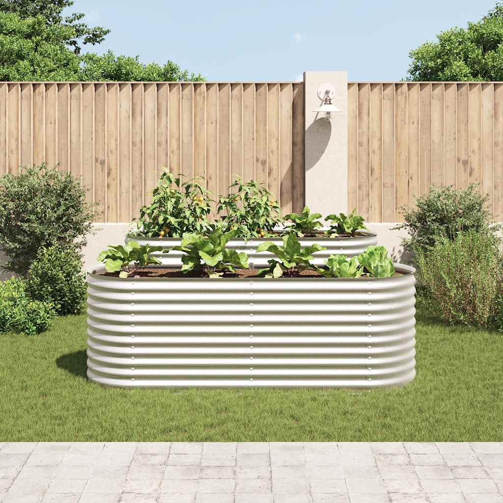 Ζαρντινιέρα Υπερυψωμένη Ασημί 240x80x81 εκ. Γαλβανισμ. Χάλυβας - Pakobazaar