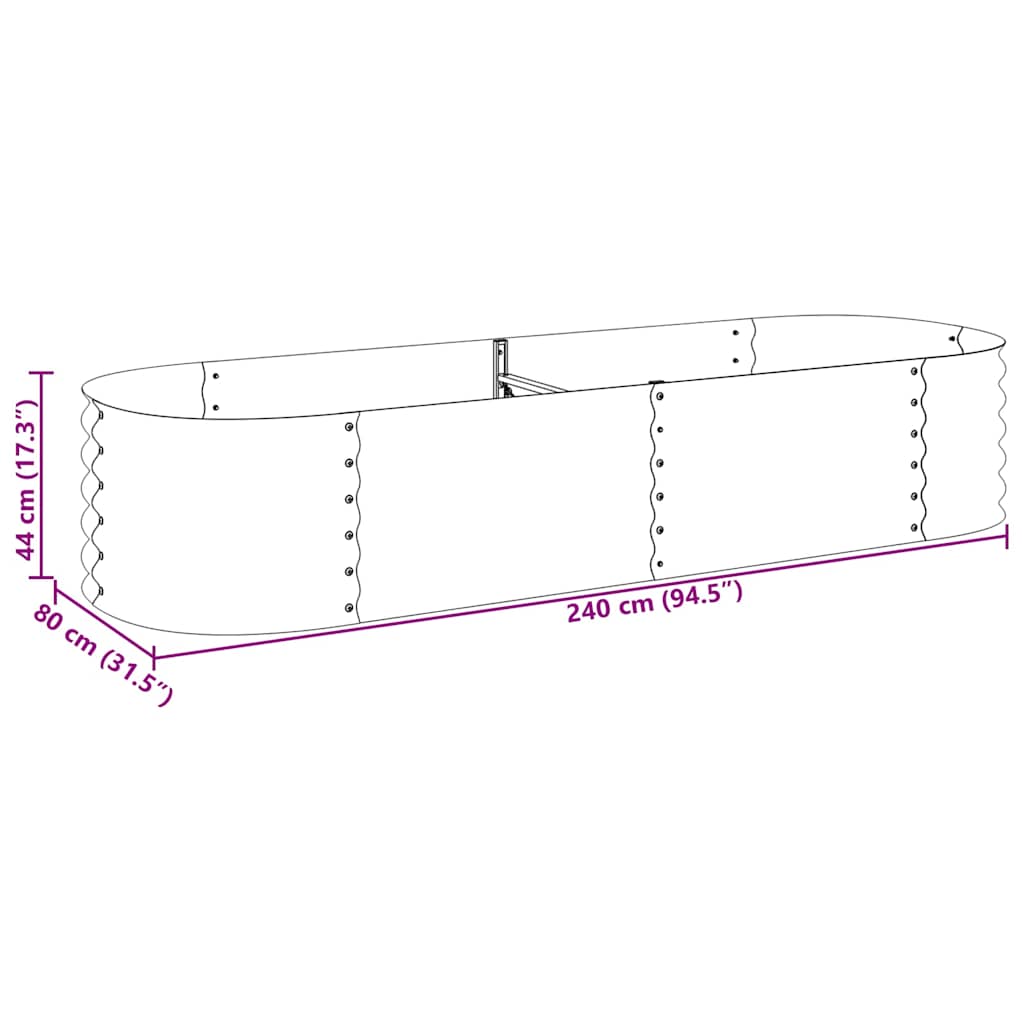 Ζαρντινιέρα Υπερυψωμένη Ασημί 240x80x44 εκ. Γαλβανισμ. Χάλυβας - Pakobazaar