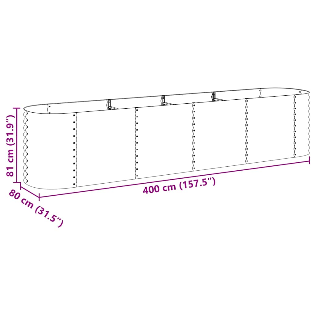 Ζαρντινιέρα Υπερυψωμένη Γκρι 400x80x81 εκ. Γαλβανισμ. Χάλυβας - Pakobazaar