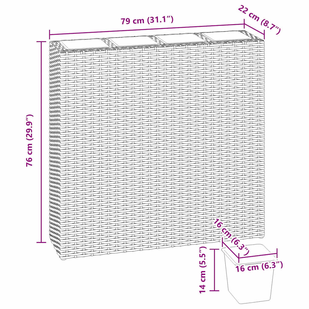 Ζαρντινιέρα Υπερυψωμένη με 4 Δοχεία Γκρι από Συνθετικό Ρατάν