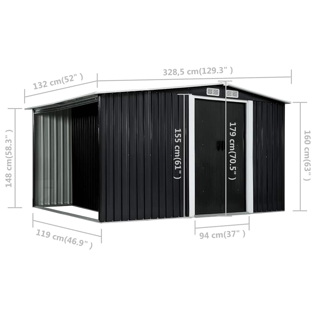 Αποθήκη Κήπου Συρόμενες Πόρτες Ανθρακί 329,5x131x178 εκ. Ατσάλι