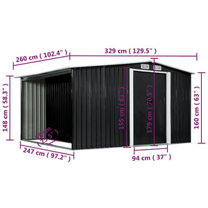 Αποθήκη Κήπου Συρόμενες Πόρτες Ανθρακί 329,5x259x178 εκ. Ατσάλι