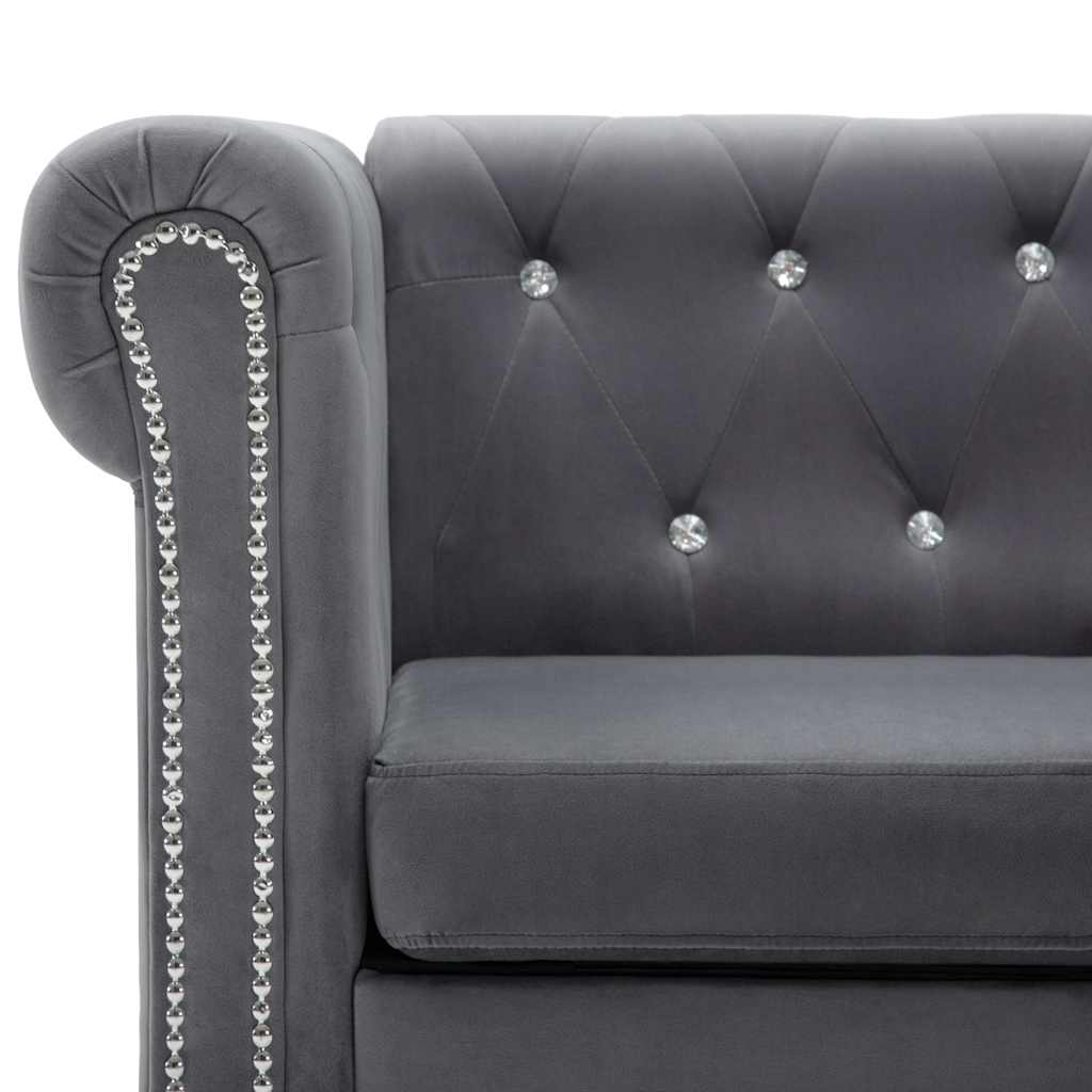 Σετ Σαλονιού Chesterfield 2 τεμ. Γκρι με Βελούδινη Ταπετσαρία