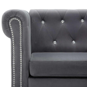 Σετ Σαλονιού Chesterfield 2 τεμ. Γκρι με Βελούδινη Ταπετσαρία
