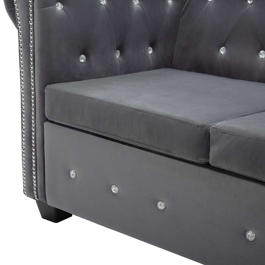 Σετ Σαλονιού Chesterfield 2 τεμ. Γκρι με Βελούδινη Ταπετσαρία