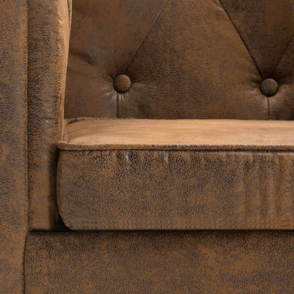 Σετ Σαλονιού Chesterfield 3 τεμ. Καφέ Ύφασμα με Σουέντ Εμφάνιση