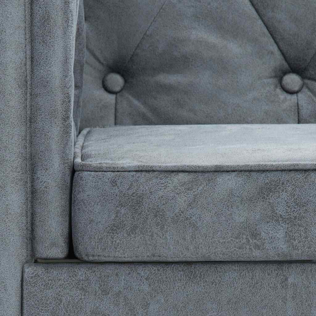 Σετ Σαλονιού Chesterfield 2 τεμ. Γκρι με Υφασμάτινη Ταπετσαρία