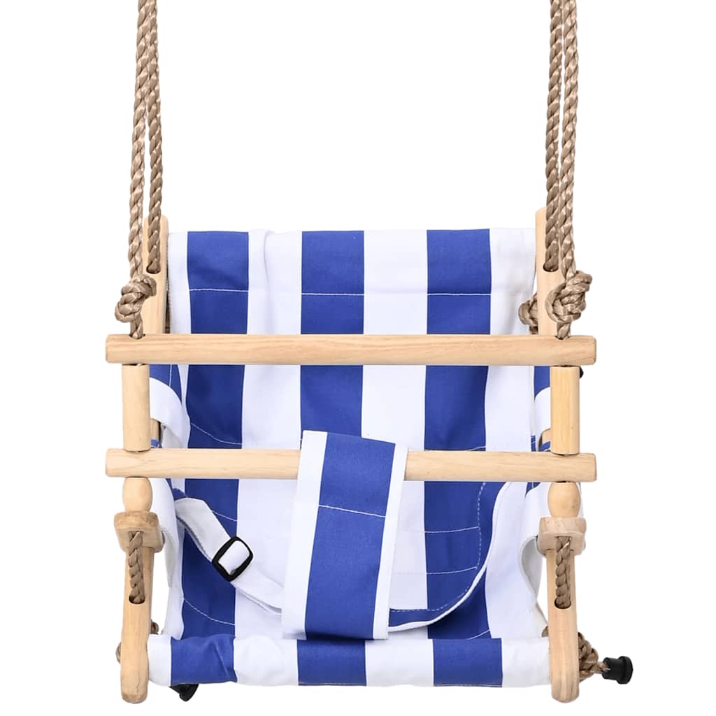 Κούνια Παιδική Μπλε από Βαμβάκι / Ξύλο με Ζώνη Ασφαλείας - Pakobazaar