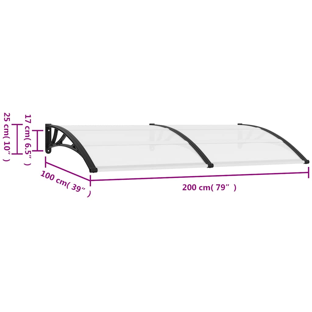 Στέγαστρο Πόρτας Μαύρο 200 x 100 εκ. Πολυανθρακικό - Pakobazaar