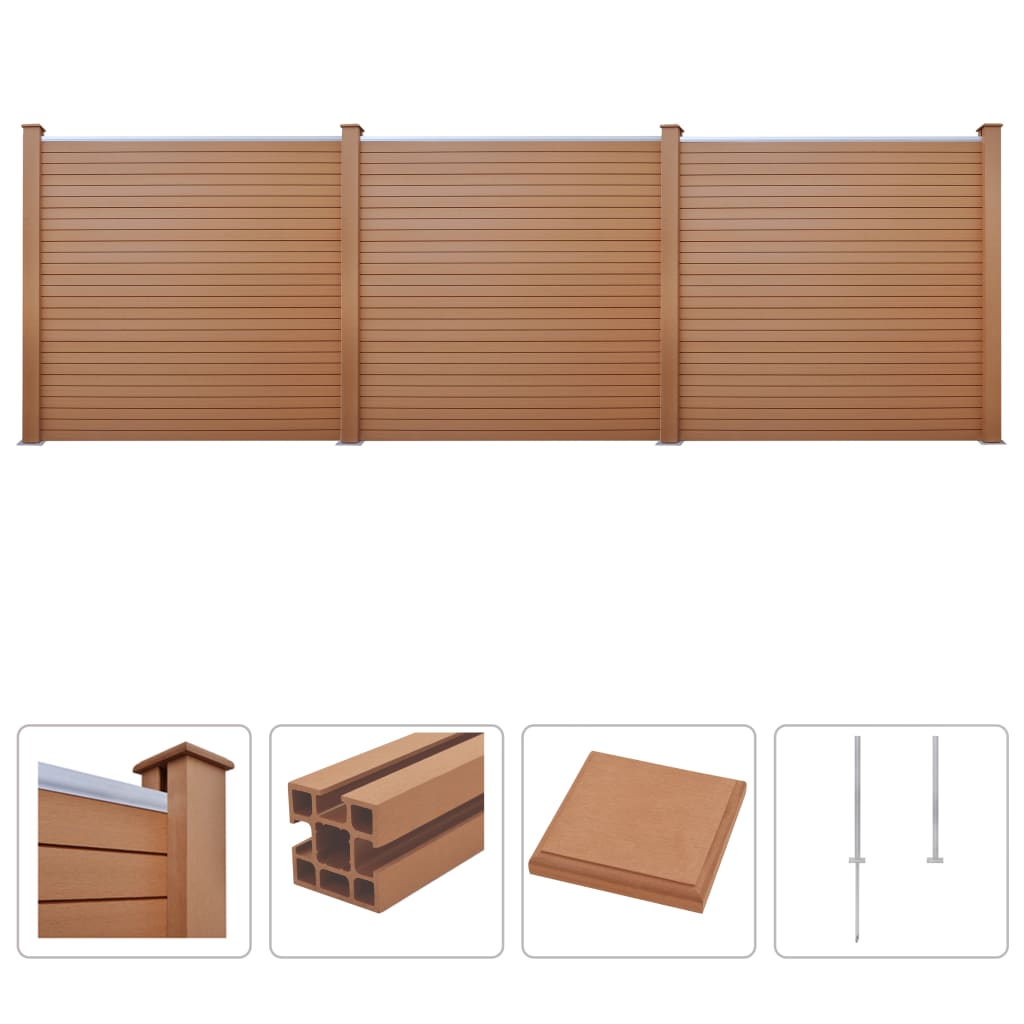 Σετ Πάνελ Περίφραξης 3 Τετράγωνα Καφέ 531 x 187 εκ. από WPC - Pakobazaar