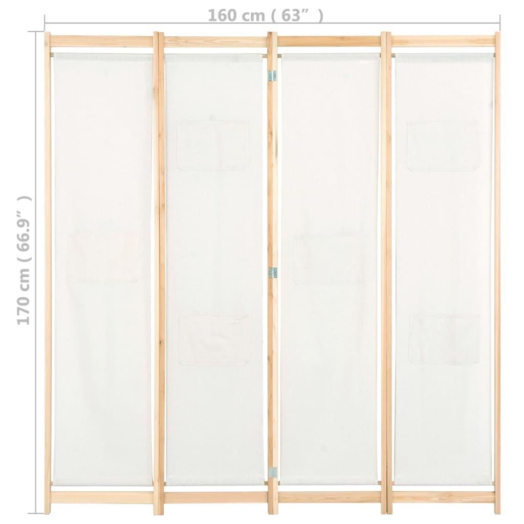 Διαχωριστικό Δωματίου με 4 Πάνελ Κρεμ 160x170x4 εκ. Υφασμάτινο - PAKOBAZAAR