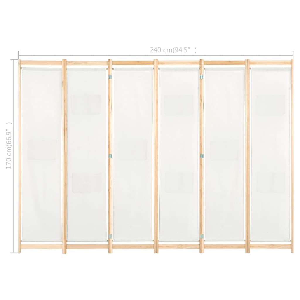 Διαχωριστικό Δωματίου με 6 Πάνελ Κρεμ 240x170x4 εκ. Υφασμάτινο - PAKOBAZAAR