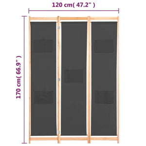 Διαχωριστικό Δωματίου με 3 Πάνελ Γκρι 120x170x4 εκ. Υφασμάτινο - PAKOBAZAAR
