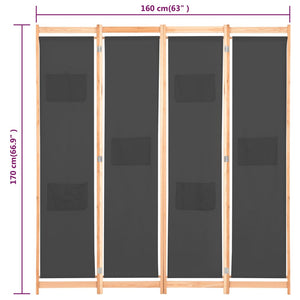 Διαχωριστικό Δωματίου με 4 Πάνελ Γκρι 160x170x4 εκ. Υφασμάτινο - PAKOBAZAAR