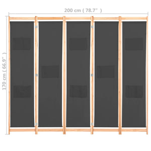 Διαχωριστικό Δωματίου με 5 Πάνελ Γκρι 200x170x4 εκ. Υφασμάτινο - Pakobazaar