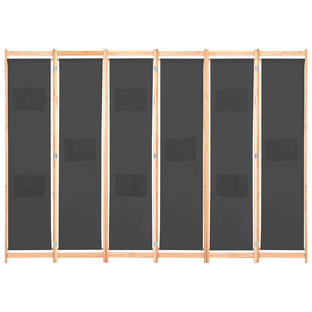 Διαχωριστικό Δωματίου με 6 Πάνελ Γκρι 240x170x4 εκ. Υφασμάτινο - PAKOBAZAAR