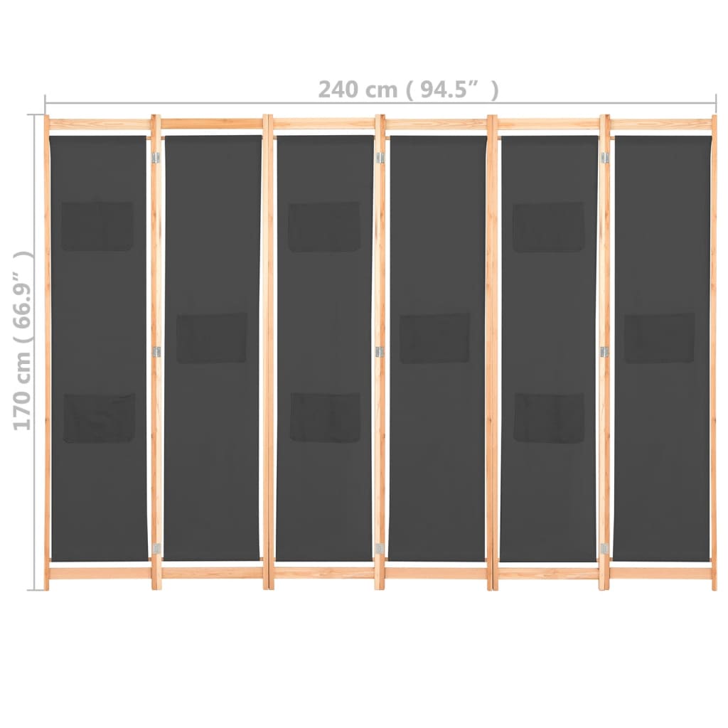 Διαχωριστικό Δωματίου με 6 Πάνελ Γκρι 240x170x4 εκ. Υφασμάτινο - PAKOBAZAAR