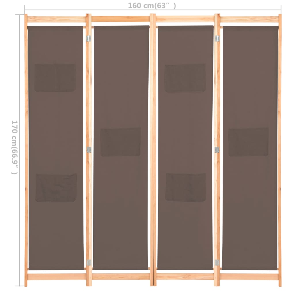 Διαχωριστικό Δωματίου με 4 Πάνελ Καφέ 160x170x4 εκ. Υφασμάτινο - PAKOBAZAAR